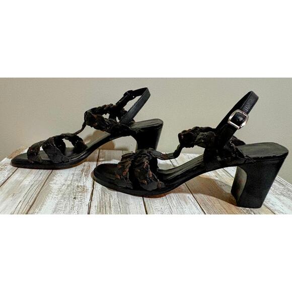 Cole Haan Black Brown Leather Block Heel Strappy Sandal Size 8.5B - Picture 2 of 8